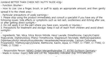 Rom&nd Better Than Cheek Nutty Nude: instrukcja użycia i skład różu do policzków z opakowania.