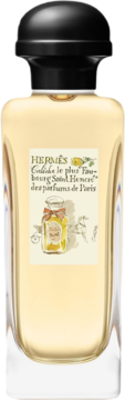 Herm&#232;s Cal&#232;che, damska woda perfumowana w prostokątnej butelce z jasnym płynem i czarnym korkiem, widok z przodu.