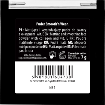 WIBO Smooth'n Wear ,puder do twarzy, nr 1, matujący, wygładzający,tył