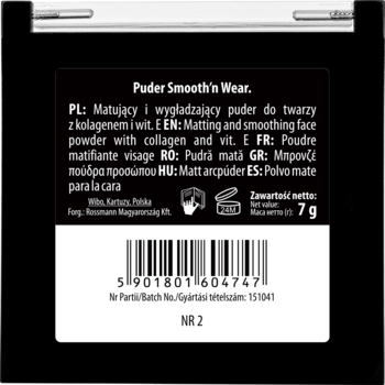WIBO Smooth'n Wear ,puder do twarzy, nr 2, matujący, wygładzający,tył