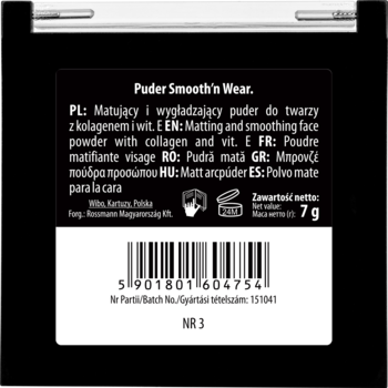 WIBO Smooth'n Wear ,puder do twarzy, nr 3, matujący, wygładzający,tył