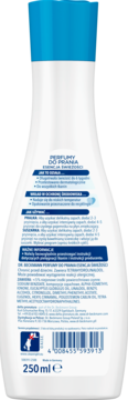 Tył białej butelki Dr. Beckmann Perfumy do prania 250ml, z niebieską nakrętką i polskim opisem zastosowania.
