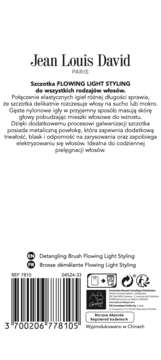 Tył białego opakowania szczotki Jean Louis David Flowing Light Styling z opisem produktu i kodem kreskowym.