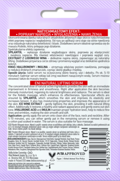 Tył fioletowego opakowania serum liftingującego 8ml, z napisami PL/ENG, PETA Approved i kodem.