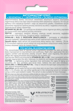 Tył różowo-białego opakowania serum do twarzy beBio Forever Young 8ml, z witaminami i peptydami, widoczne instrukcje.