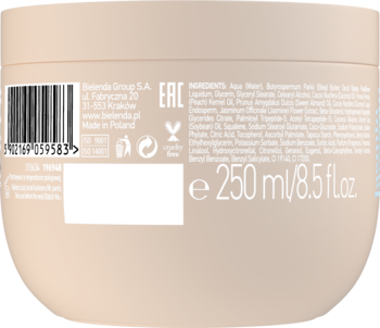 Tył beżowego masła do ciała Bielenda Private Spa Jasmin Blossom 250ml z etykietą, kodem i składem.