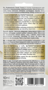 Tył opakowania maski-ampułki V-Shape Lift 10ml, z polskim i angielskim opisem, kodem QR i kreskowym.