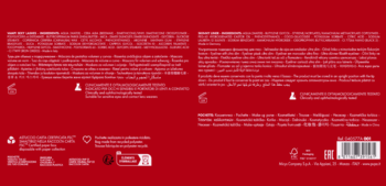 Tył czerwonego opakowania zestawu Pupa Milano do makijażu oczu, z białym tekstem informacyjnym i kodem.