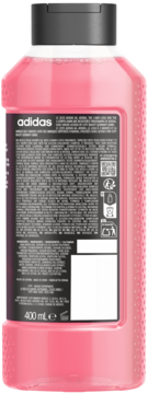 Tył różowego żelu pod prysznic Adidas Muscle Relax 400ml, z czarną etykietą i tekstem produktu.