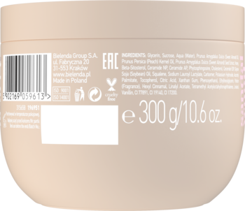 Tył beżowego słoika peelingu Bielenda Private Spa Sandalwood 300g, z danymi producenta i składem.