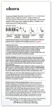 Czarno-biała ulotka z instrukcją użycia naklejek hybrydowych Ohora, z diagramami na paznokcie.