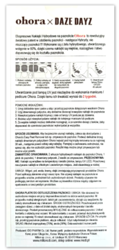 Instrukcja użycia naklejek hybrydowych Ohora x DAZE DAYZ. Biała ulotka z czarnym tekstem i diagramami.
