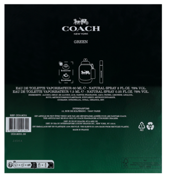 COACH Green ,zestaw dla mężczyzn, woda toaletowa 60 ml + 7,5 ml,tył