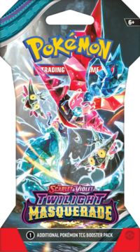 Booster Pokémon TCG Scarlet & Violet Twilight Masquerade z grafiką Ogerpona i Tera Pokémonów, przód.