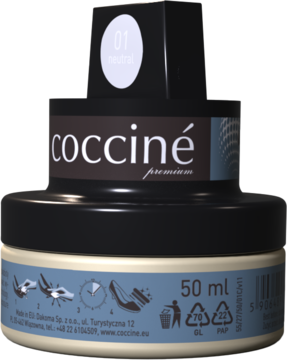 Coccine Nano Wax bezbarwny krem do skóry licowej, 50 ml, w czarnym słoiku z białym aplikatorem.