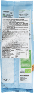 Niebieskie opakowanie mieszanki do wypieku bułek bezglutenowych 300g, widok z tyłu z tabelą.