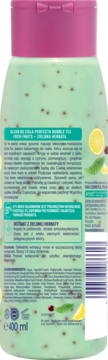 Tył zielonego balsamu Perfecta Bubble Tea Zielona Herbata z różową nakrętką, widoczne napisy i kropki.