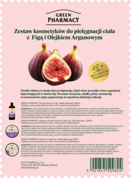 Tył różowego opakowania zestawu Green Pharmacy z figą i olejkiem arganowym. Stempel 'Botanical Formula'.
