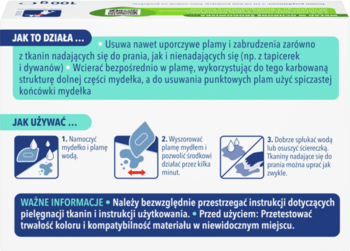 Instrukcja użycia mydełka Dr. Beckmann do usuwania plam, z sekcjami jak działa, jak używać i ważne informacje.