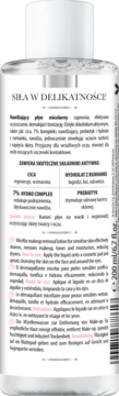 Tył białej butelki płynu micelarnego Bielenda 200 ml, z opisem składników dla cery wrażliwej.