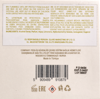 Tył opakowania perfum Golden Notes: etykieta z listą składników, ostrzeżeniami oraz kodem kreskowym.