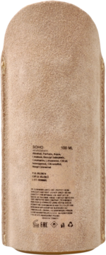 Tył beżowego, teksturowanego etui mgiełki Soho 100 ml, z widoczną etykietą, składem i pojemnością.