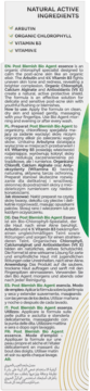 Etykieta serum Dr. Post Blemish Bio Agent z arbutyną, chlorofilem i witaminami B3, E. Opis składu.