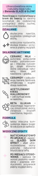 Panel informacyjny Bielenda GLOW & GLAZE: opis kremu nawilżająco-rozświetlającego z ceramidami i kwasem hialuronowym.