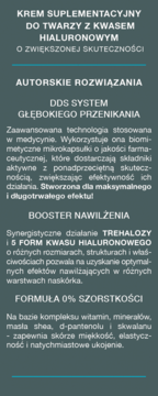 Szaro-zielony panel informacyjny kremu do twarzy Janda Men. Tekst: DDS System, booster nawilżenia, 5 form kw. hialuronowego.