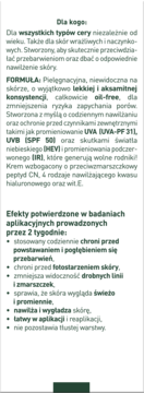 Szczegółowy opis Peptydowego kremu antyoksydacyjnego SPF 50 na białej etykiecie produktu.