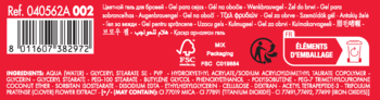 Tył opakowania żelu do brwi Pupa Plump&Care 002 Brown z kodem kreskowym, listą składników i certyfikatami.