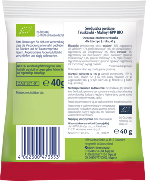 HIPP ,owsiane ciasteczka serduszka, truskawki-maliny, po 1. roku,tył