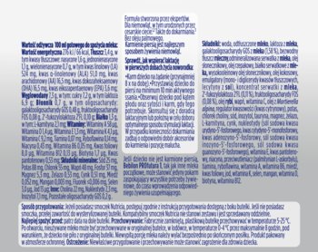 Fragment etykiety Bebilon PROfutura DUOBIOTIK 1 mleko początkowe w płynie, z tabelą wartości odżywczych.