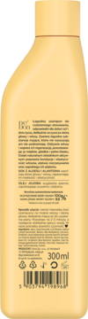 Tył żółtej butelki szamponu Neboa Kids 300ml, z polskim opisem naturalnych składników, sposobu użycia i kodem kreskowym.