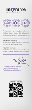 Biała etykieta Momme Lipidowe masełko dla dzieci i niemowląt, ikony 0+, 97% natury, przebadane derm., QR kod.