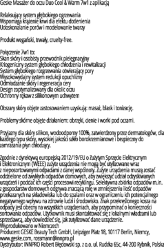 Geske masażer do oczu Duo Cool & Warm 7w1 z aplikacją: szczegółowy tekstowy opis funkcji, składu i użycia.