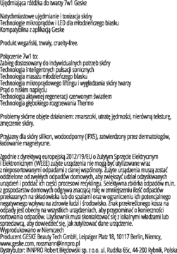Skan instrukcji produktu: ujędrniająca różdżka do twarzy 7w1 Geske, tekst w języku polskim na białym tle.