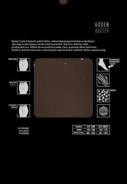 Tył opakowania czarnych rajstop Marilyn Crystal of Diamond 60 den, z opisem i próbką brokatowej tkaniny.