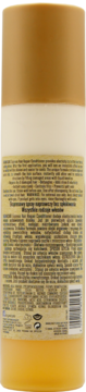 Tył opakowania Arganicare Express Hair Repair, bez spłukiwania, transparentna butelka z ųłtą odŲywką i etykietą.