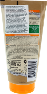 Tył opakowania nawilżającego mleczka do opalania Garnier SPF 30 w beżowej tubce, z info o 36% mniej plastiku.