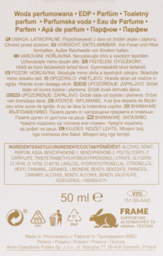 Tył opakowania perfum TTA Today 50 ml. Widoczne informacje o składnikach i ostrzeżenia.