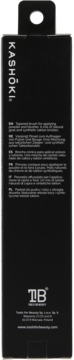 Tył czarnego pionowego opakowania pędzla Kashōki Tapered Powder Brush 300 z wielojęzycznym opisem i logo TB True Beauty.