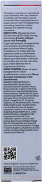 Tył opakowania Elemis Clay Cleanser w jasnoszarym kartoniku, z widocznym składem, uŲyciem i QR kodem.