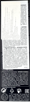 Tył opakowania półtrwałej farby Indola Crea-bold. Widoczne ostrzeżenia i symbole recyklingu na czarnym tle.