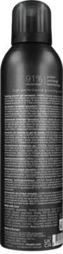 Czarna pianka pod prysznic Rituals Homme, tył butelki z tekstem "91% natural origin" i listą składników.