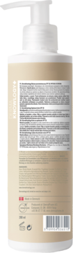 Tył beżowej butelki z pompką balsamu przeciwsłonecznego DermaKnowlogy SPF 30 i widoczną etykietą.