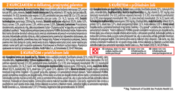 Zbliżenie etykiety mokrej karmy Purina Gourmet Revelations, biała z czarnym tekstem i czerwonymi nagłówkami.