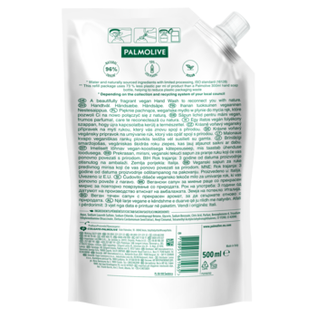 Tył białego uzupełnienia mydła Palmolive Sensorial Escape, lawenda, bergamotka, wegańskie, 500ml.