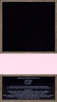 Tył opakowania perfum Good Girl Blush Elixir: czarna etykieta z białymi napisami, logo CH i listą składników.