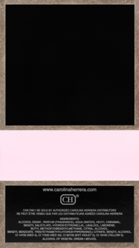 Tył opakowania perfum Good Girl Blush Elixir, czarno-różowe, z listą składników: róża, wanilia i paczula.